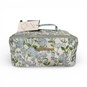 NWT Vince Camuto Floral Jacquard Extra Large travel Cosmetic Bag Blue mint